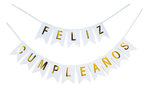 Guirnalda Banderin De Fiesta Feliz Cumpleaños Blanco Y Dorad