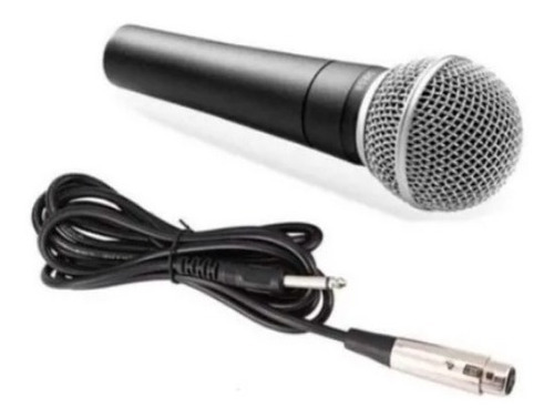 Microfone Com Fio Dinâmico Profissional Metal 5mts Sm-58 Cor Preto