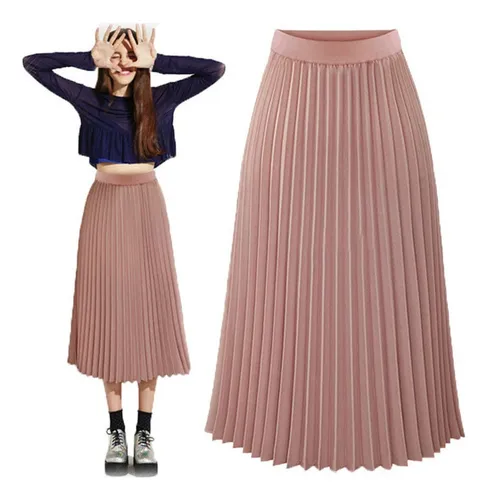 Saia Midi De Chiffon Com Pregas Finas E Roupas Femininas 202