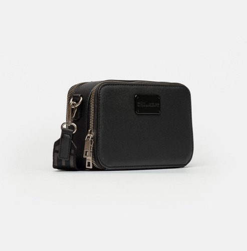Bandolera Cartera Mujer Prune New Penny Efecto Cuero Negro Lisa Níquel Negro