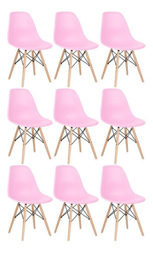 9 Cadeiras Eames Wood Dsw Eiffel Casa Jantar Colorida Cores Cor Da Estrutura Da Cadeira Rosa-claro