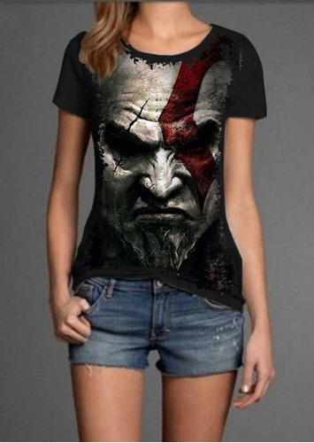 Blusa Fem. 5%off Jogo God Of War Kratos Face Divertida Linda