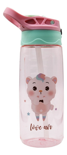 Botella Para Agua Infantil Niños Con Popote Libre Bpa 480ml Color Rosa