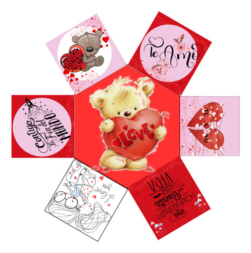 Kit Imprimible Caja Hexagonal San Valentín - Enamorados 