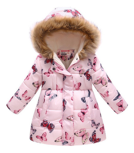 Chaqueta Infantil Con Capucha Y Cuello Largo De Pelo Estampado