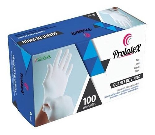 Guantes descartables Giga Prolatex color blanco talle M de vinilo con polvo x 100 unidades