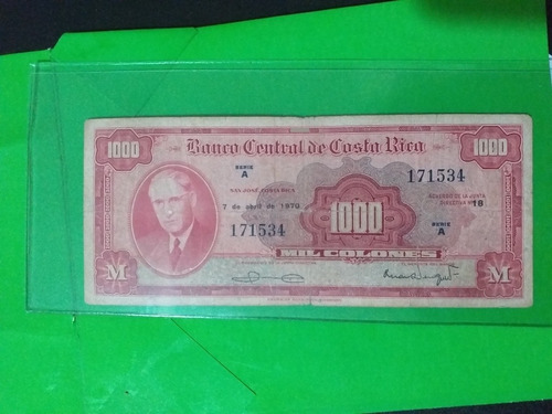 Billete 1000 Banco Central De Costa Rica 7 De Abril 1970.