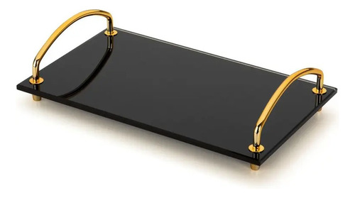 Bandeja Vidro Decorativa Bancada Mesa Organizadora Café Chá Cor Preto/dourado