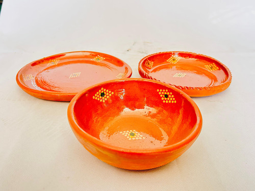 Set De 3 Tiempos De Barro (cajete, Plato Chico, Plato Largo)