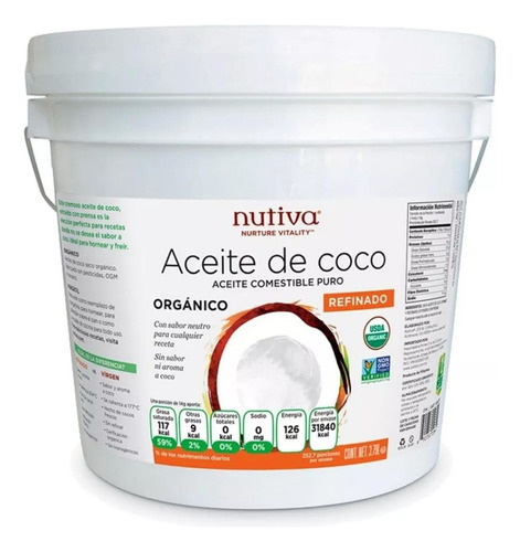 Nutiva - Aceite De Coco Orgánico Refinado 3.79 Lt Galón