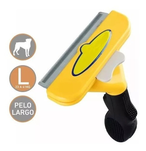 Cepillo Deslanador Para Perros Con Cuchilla Metal Quita Pelo Color Amarillo