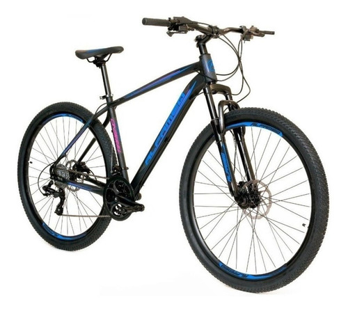 Mountain bike Alfameq Nacional Tirreno aro 29 17" 27v freios de disco hidráulico cor preto/azul/rosa