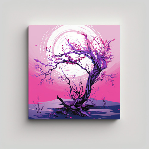 80x80cm Cuadro Hermoso Árbol Ocotillo Morado Y Rosa Estilo 