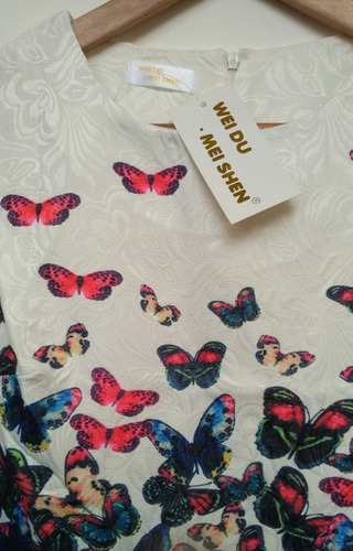 Vestido Elegante Blanco Mariposas Talla S Nuevo Importado