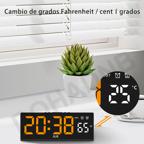 Reloj De Pared Despertador Digital Led Con Termómetro Dohadnb General Naranja