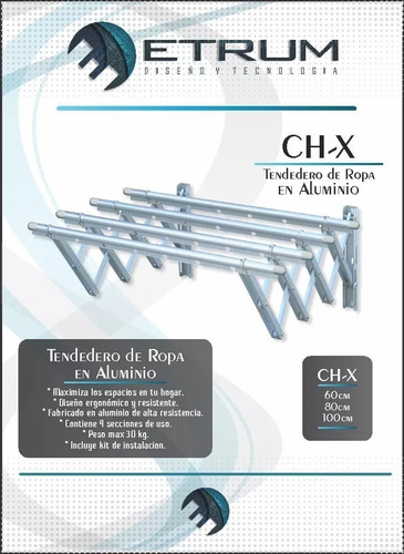 Imagen 2 de 8 de Tendedero De Ropa Plegable En Aluminio 60x110cm 30kg Etrum