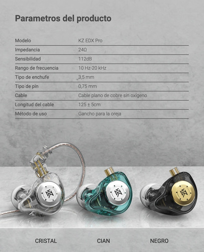 Imagen 5 de 7 de Auriculares In Ear Kz Edx Pro Cable 5n Ofc Con Microfono