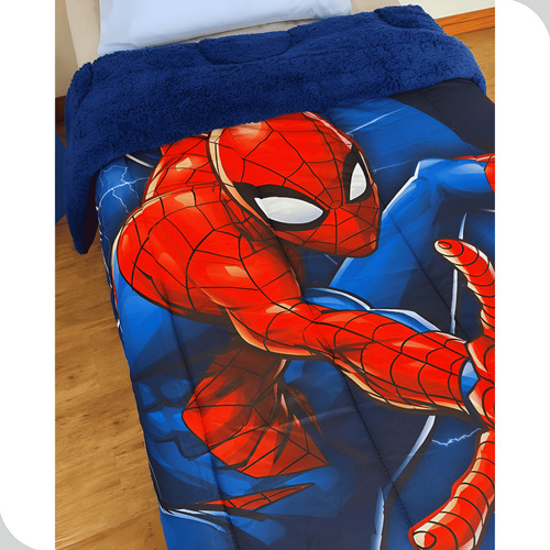 Edredom Solteiro Com Sherpa Estampado Spider Man 1,50mx2,20m