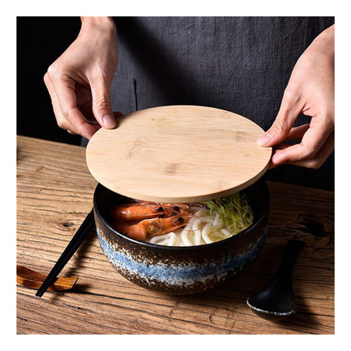 Ramen Bowl 1500ml Con Tapa Y Cuchara Platos Sopa Para