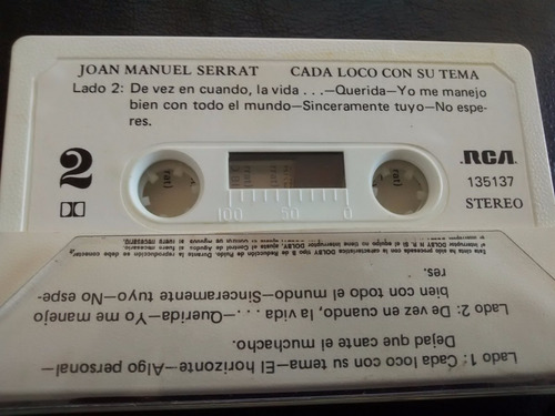 Cassette De Joan Manuell Serrat Cada Loco Con Su Tema(172