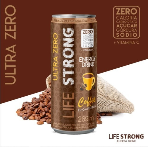 Energético Life Strong Zero Novos Sabores Energy Drink 269ml Essência Café