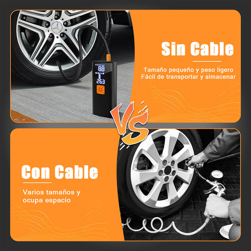 Compresor de aire mini portátil Mighty Rock Compresor de aire portátil color negro 12V, Inflar Llantas de Auto y Motocicleta Compresor Inflador Llantas Portatil 150 PSI Batería de 7500mAh