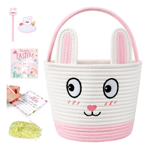 Cesta De Pascua Para Ninos  Bonita Bolsa Tejida De Conejo R