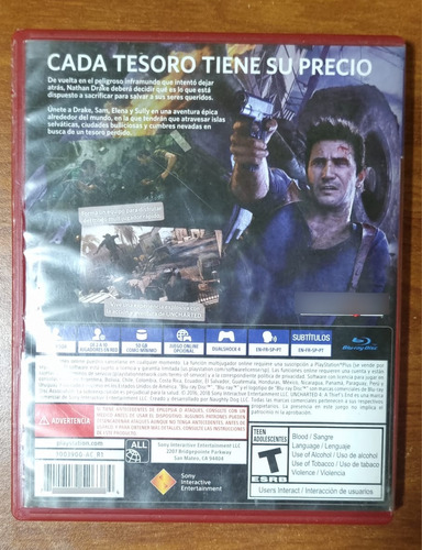 Videojuego Uncharted 4 A Thief's End Ps4 Playstation Hits (Usado)