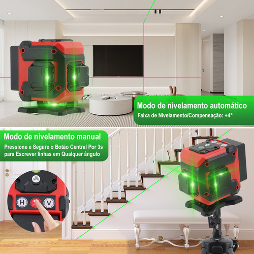 Dobevi 12 Linhas Nível A Laser Verde, 3*360° Nível Laser Autonivelante , Ip54 Com Linhas Verticais E Horizontais, Nível De Laser Linha Cruzada Com 2*3600mah Baterias Grandes,suporte Magnético, Tripé