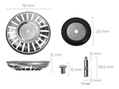 Colador De Fregadero, Tapón De Goma, Parte Inferior, 78mm