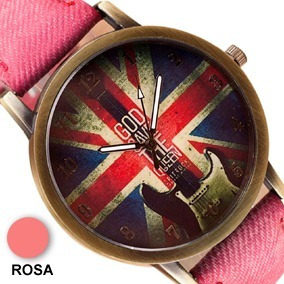 Relogio Vintage Bandeira Da Inglaterra Pulseira Tecido Cores