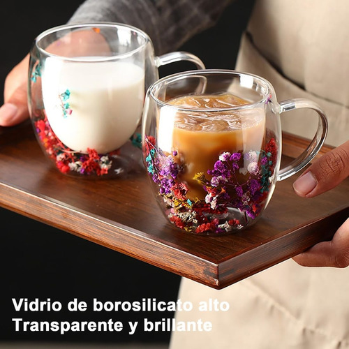 Taza Mug Doble Pared Con Flores Eternas 350ml Cafe Te