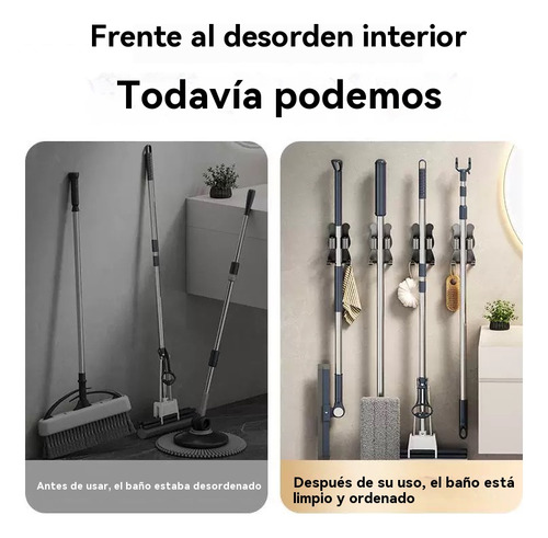Soporte De Pared Multiusos Para Escoba Y Fregona