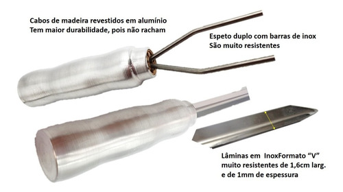 Imagem 2 de 6 de Espetos Inox Para Churrasco 2 Simples E 2 Duplo 44cm Lamina