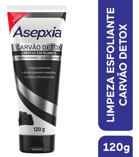 Limpeza Esfoliante Carvão Detox Asepxia 120g Momento de aplicação Dia/Noite Tipo de pele Todo tipo de pele