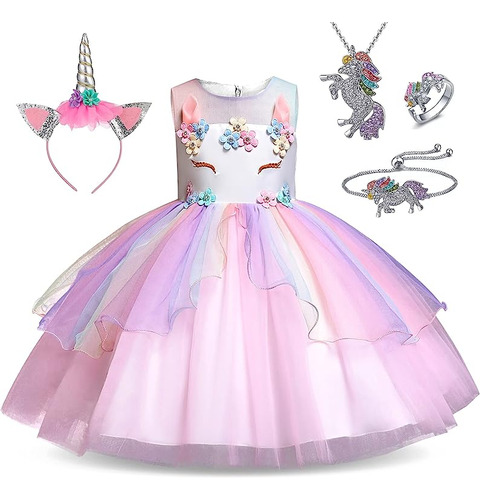 Vestido Princesa Unicornio Para Niñas Pequeñas Disfraz Joyas