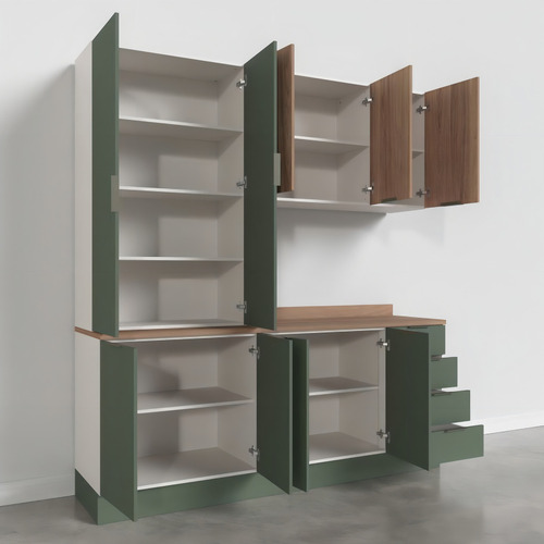 Cozinha Modulada 4 Peças Com Tampo 2 Aéreos 5 Portas E Wt