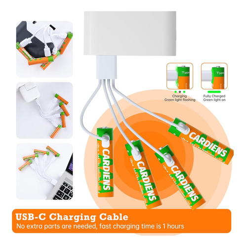 Batilies Aaa Recargables De Cardiens Usb C 1200 Mwh Triple 4