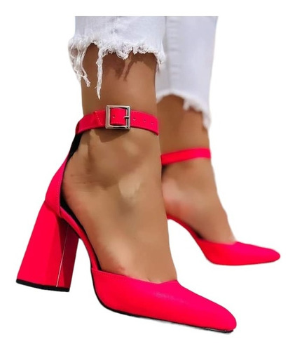 Zapato De Tacón Grueso Alto Zapatilla Mujer Elegante 9.5 Cm