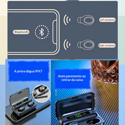 Auriculares Bluetooth F9, impermeables, batería de larga duración, color blanco, color claro, azul