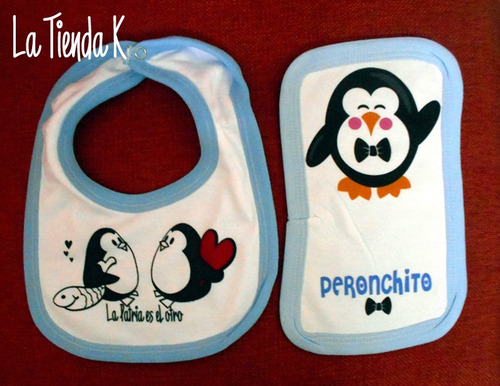 Imagen 4 de 8 de Combo Babero Y 2 Babitas Kirchnerista Peronista Pinguino
