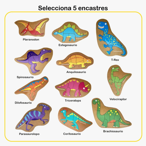 Imagen 3 de 10 de Set 5 Rompecabezas Didacticos Infantiles Madera Dinos Niños