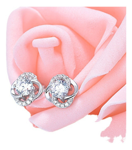 Aretes Mujer De Plata 925 Flor Zirconia Pendientes Regalo