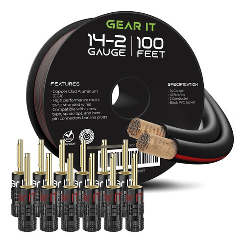 Cable De Altavoz 14 Awg 30 Metros Con Enchufes Banana 12 Pie