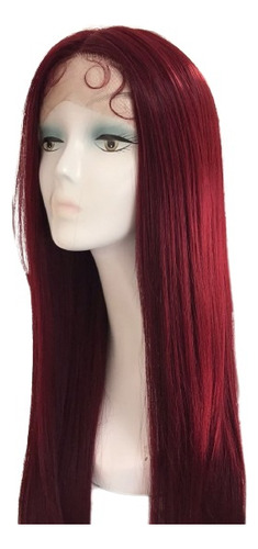 Peruca Front Lace Lisa Preta Repartição Livre 80cm + Wig Cap Tonalidade Marsala