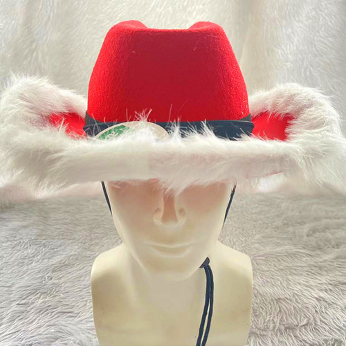Sombrero De Vaquero Rojo Con Plumas De Decoración Navideña C