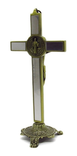 Crucifixo De Mesa Ou Parede Medalha De São Bento 20 Cm Metal