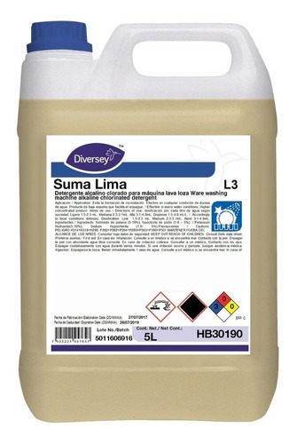 Suma Lima - Detergente Alcalino Para Maquina Lava Loza 5 L