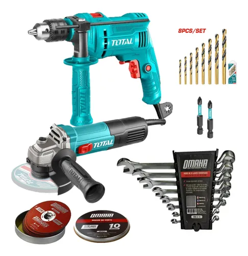 Kit Total Taladro 710w Amoladora + Combinadas Mecha & Discos