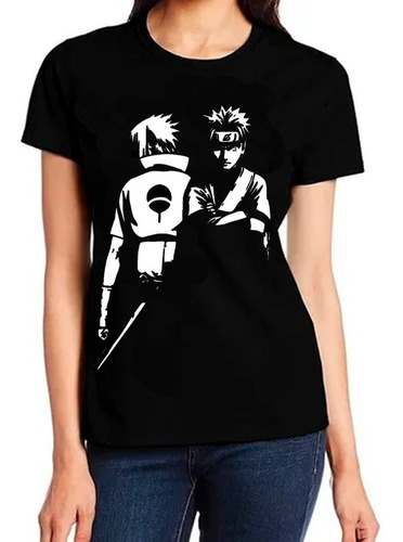 Imagen 3 de 4 de Polera Estampada Naruto Sasuke Blanco Y Negro